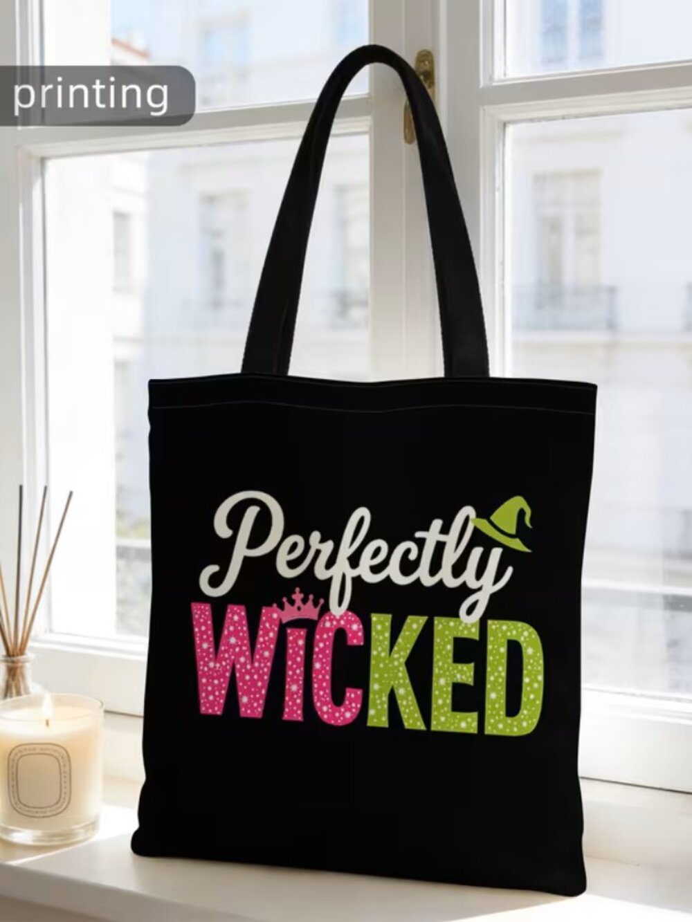 New Soft Polyester 2D Printed Retro Novelty Tote Bag 13 x 15~ Perfectly Wicked